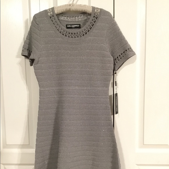 NWT - Karl Lagerfeld Paris Silver Knit Dress - Sz Medium (size 6/8) - Picture 1 of 5